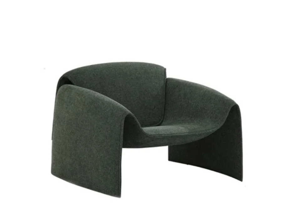 Sculptural dark green lounge chair with continuous arched arms and back