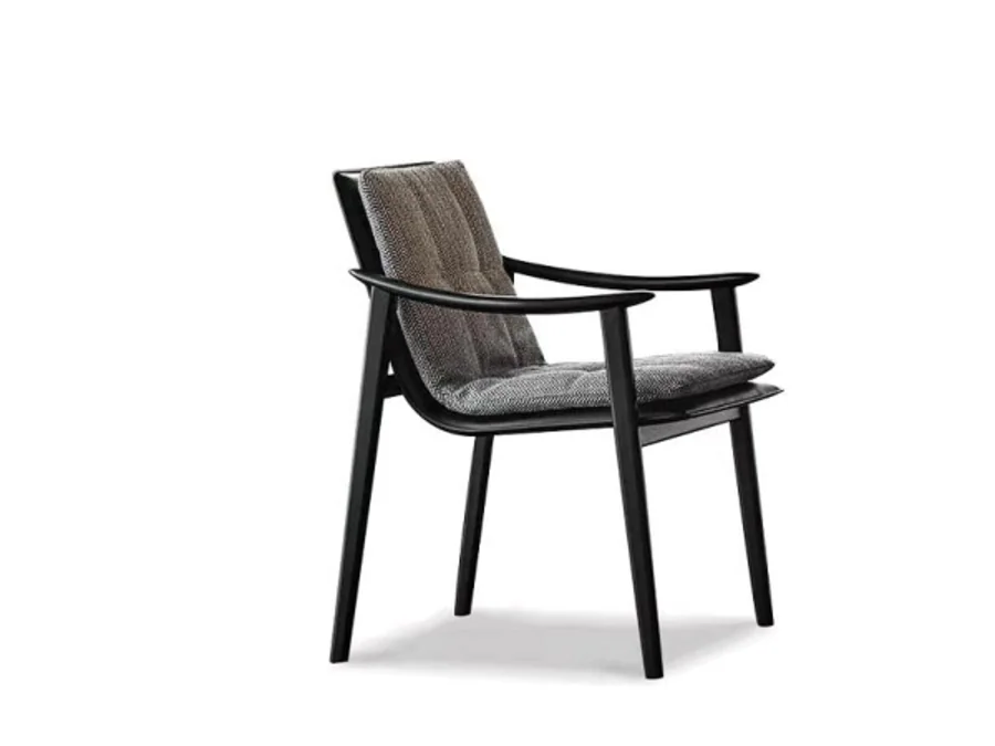 Relaxed wood-frame lounge chair with light fixed channel cushions