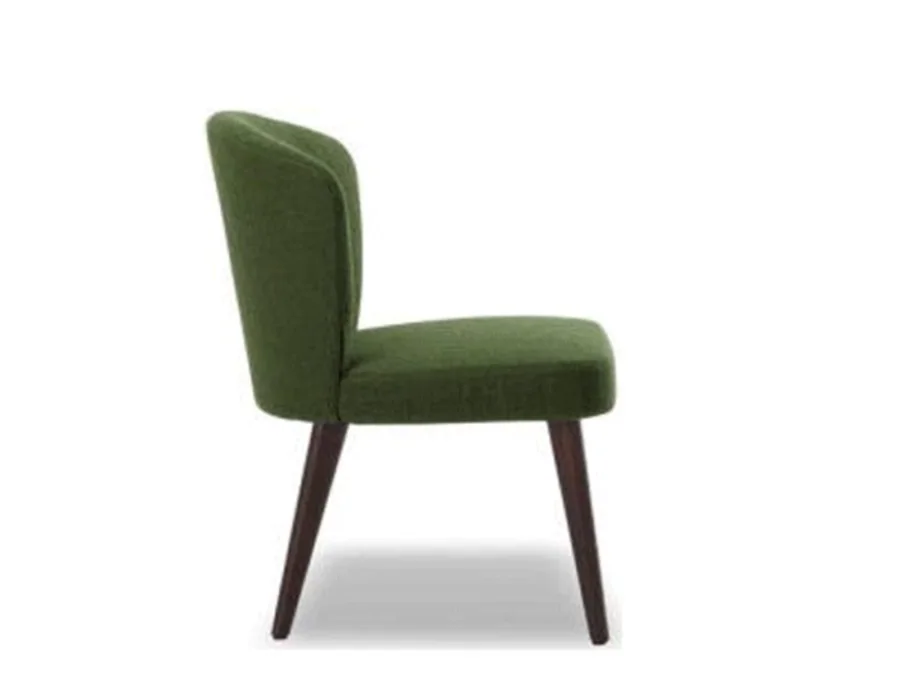 Compact green curved-back dining chair with tapered wood legs