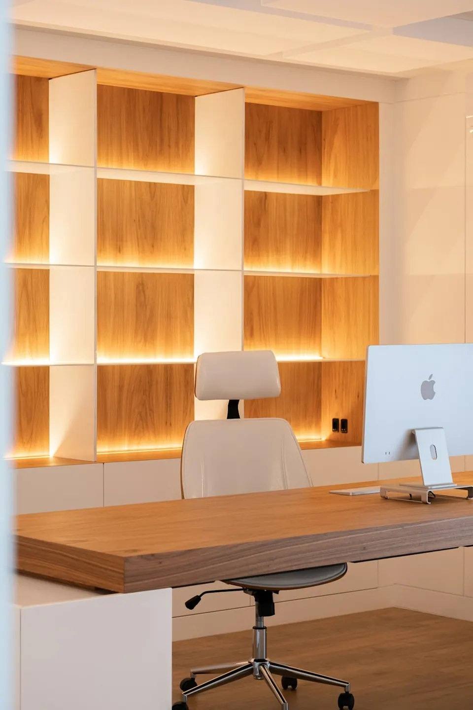 Office workspace furniture showing desks, seating and department layout