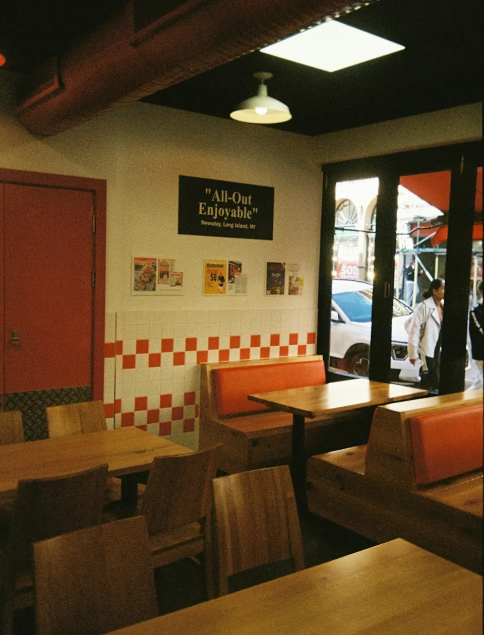 Close view of restaurant furniture surface and construction detail