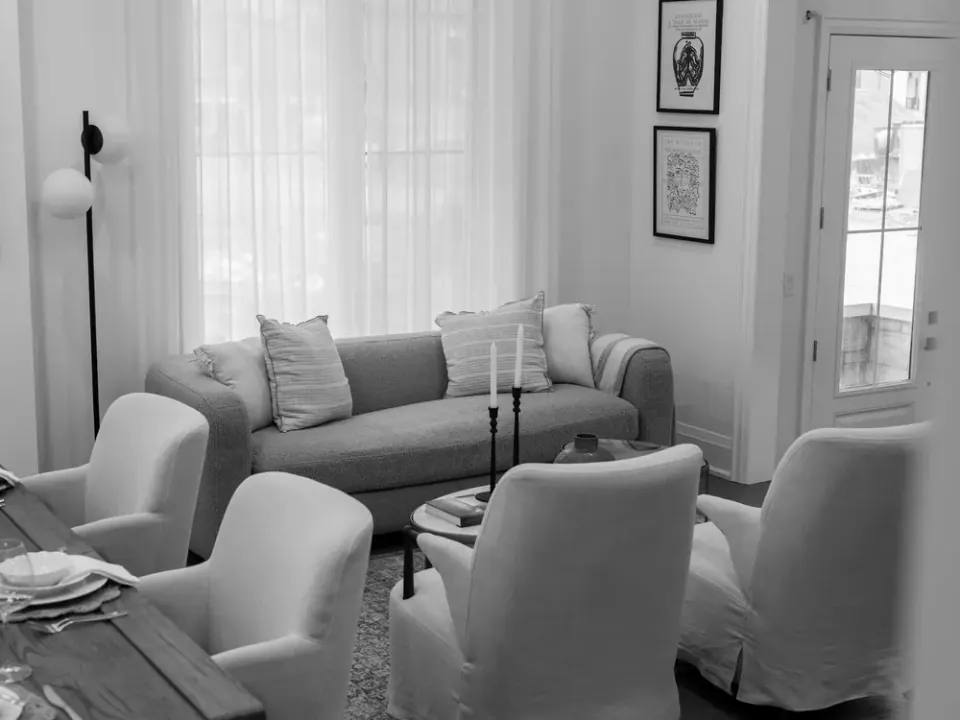 Coordinated apartment living room furniture for a residential package